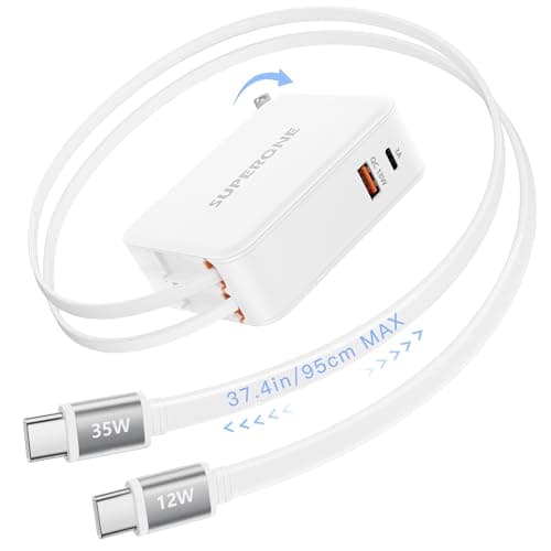 【2026 Upgrade】SUPERONE 4 in 1 Retractable Wall Charger Plug with Dual USB C Cables 3.3FT (Longest Retractable), 35W Fast Charging Retractable Phone Charger for iPhone 17/16/15,iPad,Galaxy,Pixel,Tablet - Image 1