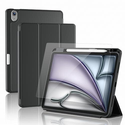 ProCase for iPad Air 11 Inch Case with Tempered Glass Screen Protector, All-in-One Protection Set, Slim Trifold Stand Cover with Pencil Holder for iPad Air 11" M4/M3/M2 (2026/2025/2024) - Black - Image 1