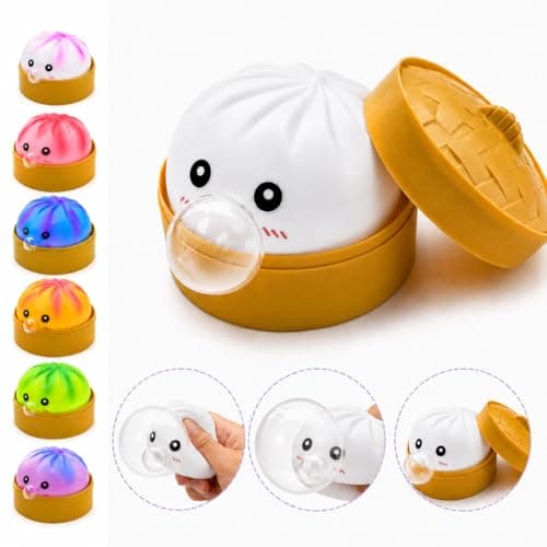 KYLARA White Dumpling Squishies, Mystery Squishies Dumpling Bubble Blowing, Cute Ban Bun Squish_y with Food Streamer, Soft Desk Squeeze Sensory Toy for Anxiety Relief, Fidget Stress Ball Gift
