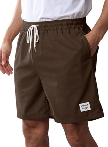 Kfnire Mens Corduroy Shorts Cotton Blend Lightweight Soft Summer Shorts Elastic Waist Beach Casual Short for Men with Pockets Coffee - Image 1