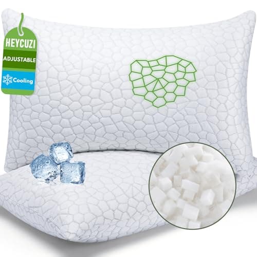 HEYCUZI Pillows Queen Size Set of 2 - Cooling Shredded Memory Foam Pillow for Sleeping 2 Pack, Adjustable Cool Bed Pillows for Side, Back, and Stomach Sleepers, Gel Pillow Washable Removable Cover - Image 1