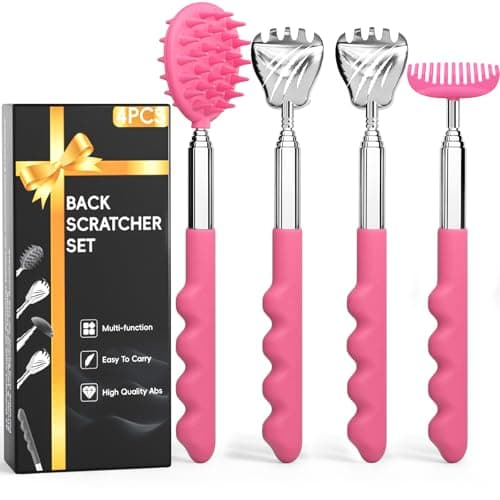 Gumry Versatile Back Scratcher - Portable Telescoping Extendable Back Massager Tool with Different Heads & Rubber Handles, Stocking Stuffers & Birthday Gifts for Women, Mom, Her, Men - Pink - Image 1