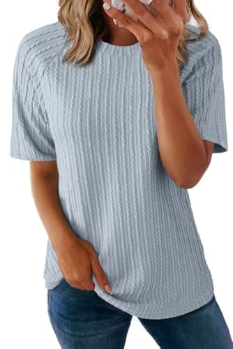 Dokotoo Shirts for Women Trendy Cute 2026 Summer Tops Short Sleeve Casual Trendy Lightweight Blouses Dressy Business Casual Spring Outfits Teacher Work Tunic Loose Fit Tops Womens Tee Blue - Image 1