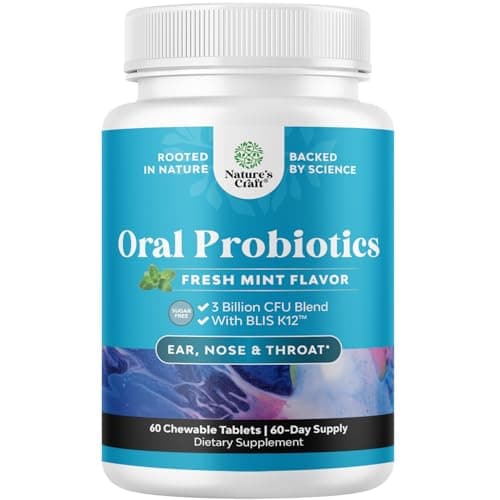 Oral Probiotics for Teeth and Gums - Minty Fresh BLIS K12 Oral Probiotics for Mouth Bad Breath Dry Mouth and Dental Health Support with 3 Billion CFU - Chewable Xylitol Lozenges Mint Flavor (60 Count) - Image 1