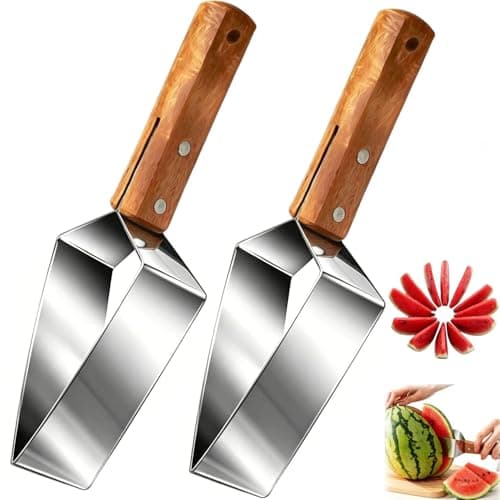 2026 New Triangle Watermelon cutter, 2PCS Stainless Steel Watermelon Slicer with Wooden Handle, Sharp Fruit Cutter with Blade Cover for Watermelon, Cantaloupe, Honeydew, Apples & More - Image 1