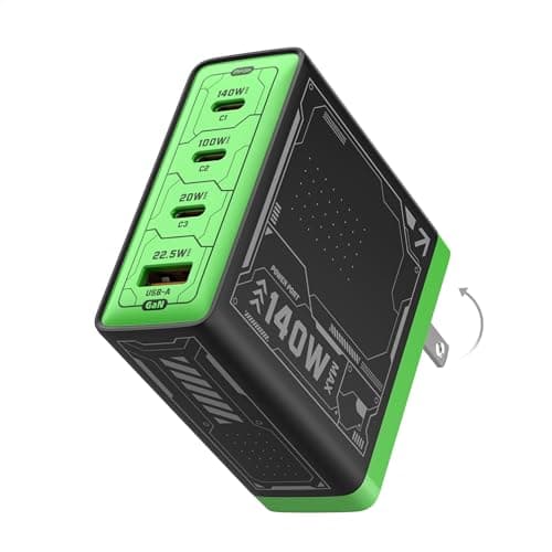 Mfish E-Rhino 140W USB-C Charger, True PD 3.1 GaN Fast Charger, 4-Port (3 USB-C + 1 USB-A) Foldable Plug Power Adapter for MacBook Pro 16”, iPhone 17/16, iPad, Galaxy, Tablet, Laptop Black - Image 1