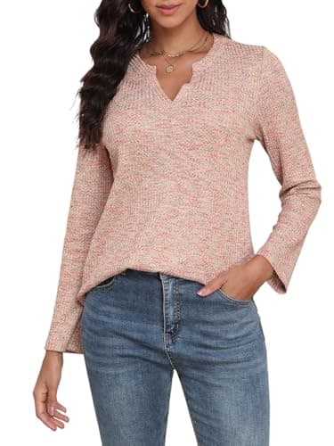COCOMARTS Womens Waffle Knit V Neck Tops Long Sleeve Henley Shirts Casual Blouses Fall Winter Outfits 2025 Trendy Clothes Orchid Petal X-Large - Image 1
