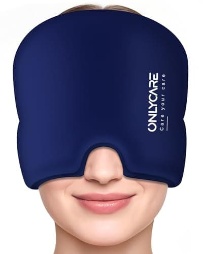 ONLYCARE Migraine Relief Cap, Upgraded Odorless Headache Relief Cap Mask Products, 360° Gel Surround Cooling Ice Pack Mask Head Wrap for Tension, Migraine, Sinus, Stress, Headaches, Hangover, Blue - Image 1