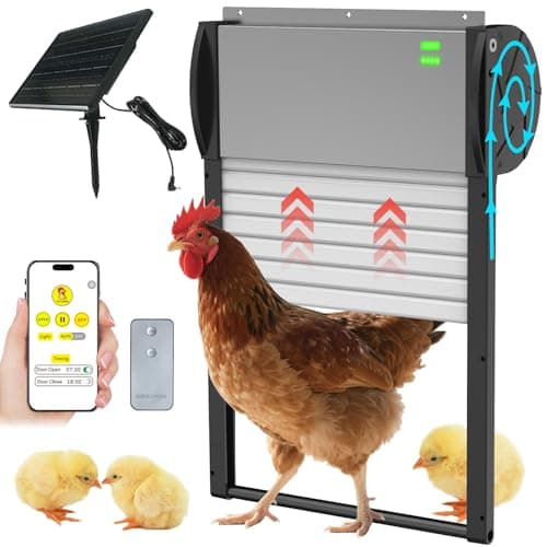 Automatic Chicken Coop Door Solar Powered, Automatic Coop Door with APP Controlled,WiFi Enabled & Light Sensor, 5 Modes Aluminum Alloy Auto Chicken Door with Anti-Pinch,Weatherproof&Remote Control - Image 1