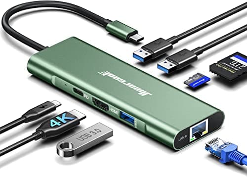 Hiearcool USB C Hub, 8 in 1 USB C Hub Multi-Port Adapter with Gigabit Ethernet, USB C to 4K@60Hz HDMI Dock Dongle for MacBook Pro Air M1 M2 and Type C Laptops-Green