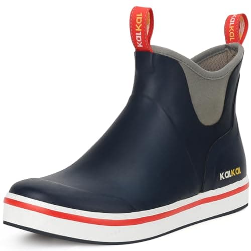 Kalkal Men's Deck Boots Anti-Slip Saltwater Fishing Rain Boots with Memory Foam, Waterproof Rubber Ankle Work Boots for Sailing (Marine Blue, Size11.5) - Image 1