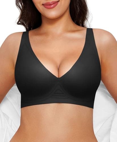 Wireless Push Up Bra Seamless Bras for Women Comfy Supportive Bralettes Deep V Comfortable Tshirt Bras No Underwire Black - Image 1