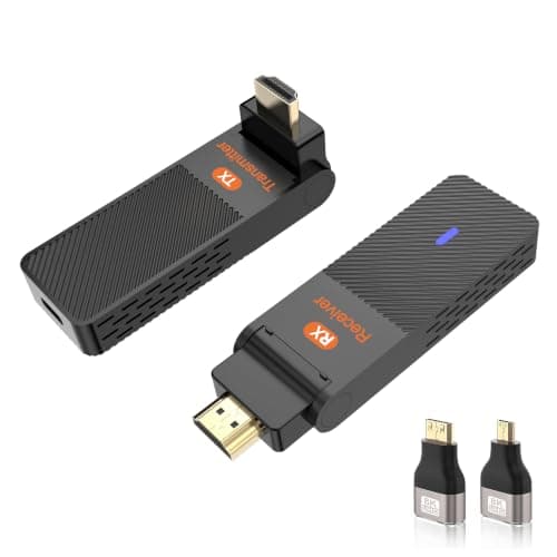 Wireless HDMI Transmitter and Receiver, 2026 Upgraded 4K Decode 1080P@60Hz, Dual Band 2.4G/5G, 90° Bend Design & Heat Dissipation Vents, Plug and Play for Laptop/PC/TV Box/Projector to TV/Monitor