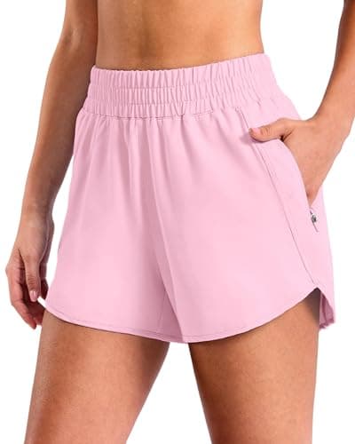 SANTINY 3"/4" Athletic Running Shorts for Women Dolphin High Waisted Quick Dry Workout Gym Shorts with Zipper Pocket(Pink-L3_S) - Image 1