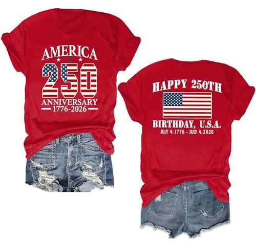 Ithalt 250th Anniversary USA Shirt Womens 4th of July Shirts American Patriotic T Shirts USA Flag Short Sleeve Tops(ARed2,Small) - Image 1