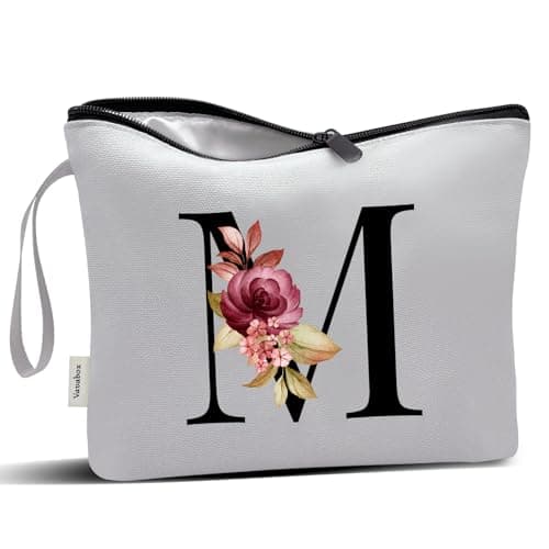 Vavabox A-Z Personalized Makeup Bag, Birthday Gifts for Women Mom, Gifts for Best Friend, Bride Bridesmaid Cosmetic bag (M, Grey)