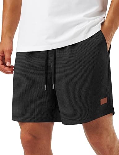 TACVASEN Men's Casual 5'' Summer Beach Shorts with Pockets Stretch Drawstring Waffle Comfortable Vacation Shorts Black - Image 1