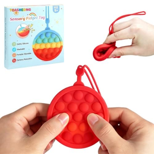 Instant Rebound Fidget Toy with Wrist Strap, No Flip Push Pop Sensory Toy, Continuous Press Bubble Toy for Kids and Adults, Silicone Stress Relief Toy, Keychain Fidget for Travel and School (Red) - Image 1
