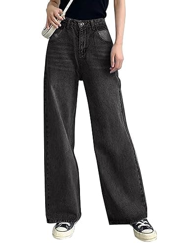 HDLTE Baggy Stretchy Jeans for Women High Waisted Trendy Wide Leg Jeans Boyfriend Denim Pants with Patch Pockets(Grey,X-Large) - Image 1