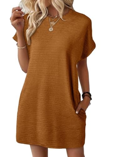 EVALESS Womens Summer Dresses 2026 Fashion Short Sleeve Cute Spring Mini Dress Crewneck Solid Casual Beach Vacation Tshirt Dresses - Image 1