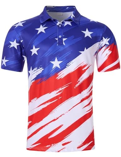 uideazone Mens Polo Shirts 4th July 3D Print American Flag Funny Golf T-Shirts Casual Classic Fit Patriotic Short Sleeve - Image 1
