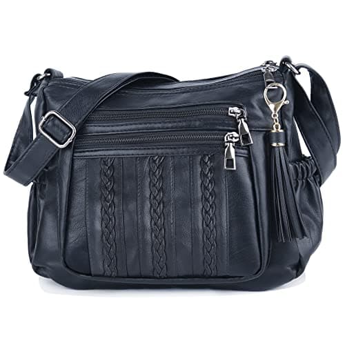 ELDA Purses for Women Pocketbooks Soft PU Leather Ladies Crossbody Purse Multi Pocket Shoulder Bag (Black) - Image 1