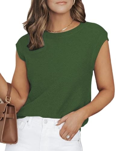CiCiBird Women Summer Cap Sleeve Sweaters Knit Crew Neck Pullover Tank Tops 2025 Casual Trendy Sweater Vest Army Green S - Image 1