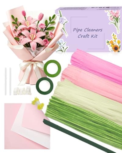 400 Pcs Pipe Cleaner Flower Kit, Pink Pipe Cleaners Bulk, 4 Color Fuzzy Sticks Set for Tulip Flowers Making, Thick Chenille Stems for Arts DIY Craft as Gift (Pink) - Image 1