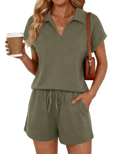 Yousify 2 Piece Sets for Women Cap Sleeve V Neck Lapel Tops and Drawstring Shorts Summer Casual Outfits Sleepwear 2026 - Image 1