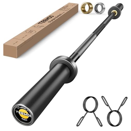 TEEMOO Olympic Barbell Bar, 47" Barbell Bar with 2 Spring Collars, Strength Training bars, Bench Press bar for Weight Lifting, Squat, Hip Thrusts, Biceps, 700lb Weight Capacity, E-Coat Finish for 2 inch Weight Plates (Black) - Image 1