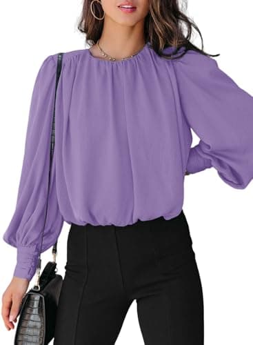 Dokotoo Womens Juniors Spring Tops and Blouses for Women 2026 Summer Trendy T-Shirts Padded Shoulder Long Sleeve Tunic Tops Loose Work Business Dressy Tee Shirts Purple Medium - Image 1