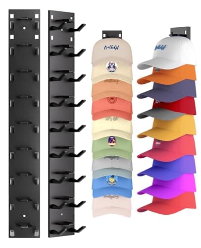 2 Pack Hat Organizer for Baseball Caps, Strong Adhesive Hat Rack for Wall, Multilayer Hat Storage Display Holder, Wall Mounted Hat Hooks Hold up to 18 Hats for Closet Door and Bedroom (Black) - Image 1