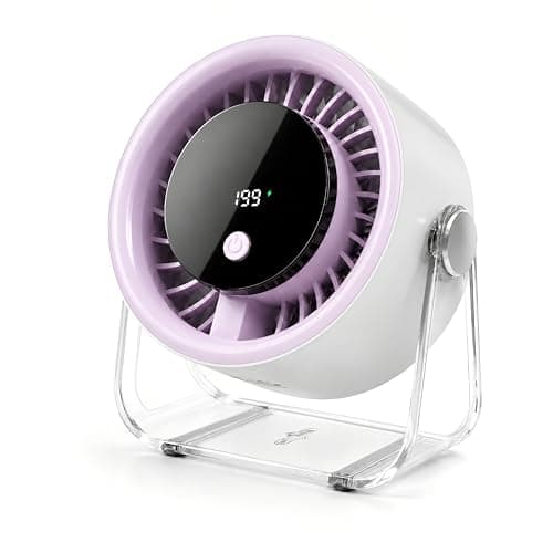 Coolking Portable Desk Fan for Bedroom, 199 Speeds Rechargeable USB Table Fan with 4000mAh Battery, 360° Rotation, LED Display, Quiet Wall-Mountable Personal Cooling Fan for Home Office (Purple)