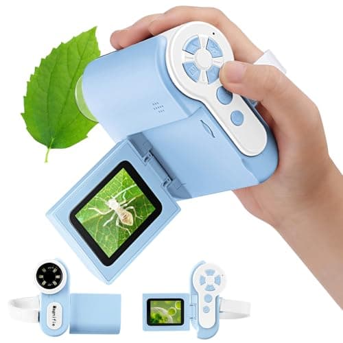 Barchrons 1000X Microscope for Kids 8-12, 4K HD Screen with 6 LED Lights, Portable Microscope for Outdoor STEM Learning, Rechargeable Science Kit, Birthday Easter Gifts for Kids