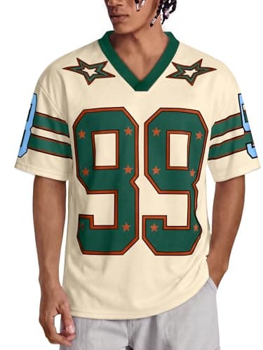 Crastimo Unisex Jersey V Neck Breathable Mesh Tee Tops Loose Short Sleeve Number Print Streetwear Shirt 90s Vintage Concerts Sports Matches Khaki XS - Image 1