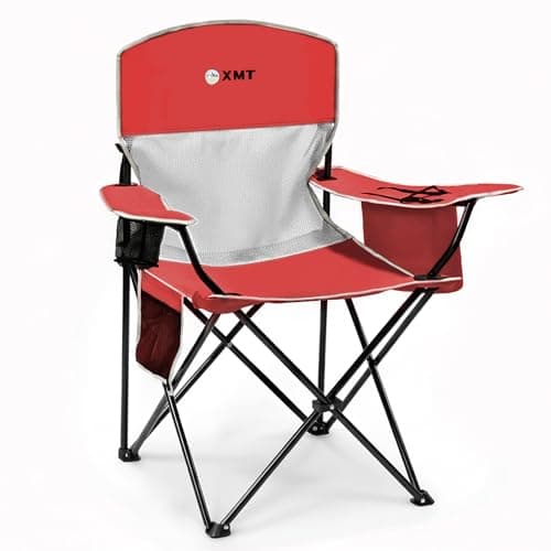Portable Outdoor Folding Chair with Cup Holder & Cooler Bag - Breathable Mesh, Wide Armrests, Ergonomic Design for Camping, Beach, Backyard - Includes Storage Bag & Bottle Opener (Black/Green/Red) - Image 1