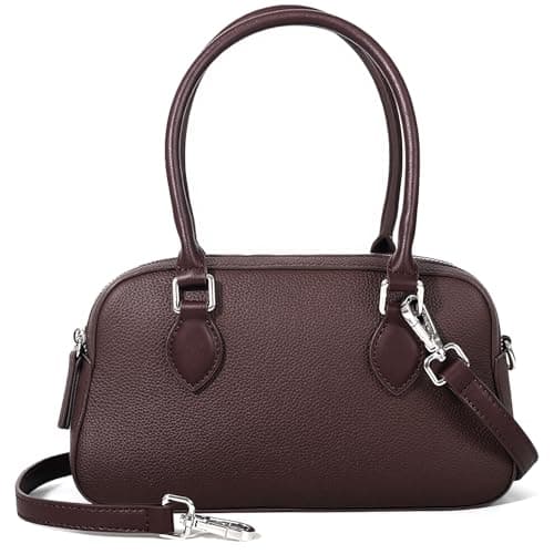 Genuine Leather Handbags Purse for Women Small Tote with Zipper, Top Handle Satchel Cross Body Bag Structured Organizer for Light Travel Everyday Carry Coffee Brown - Image 1