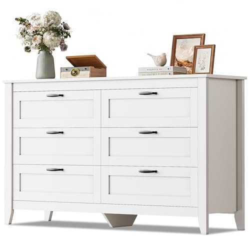 GALAXHERO TV Stand for 65" TV, 6-Drawer Wooden TV Stand with Metal Handle, Large Double Wood TV Console for Closet, Living Room, Office, Hallway, White - Image 1