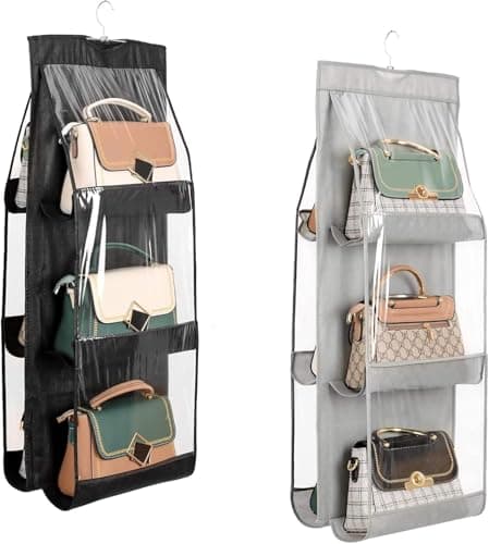 AYWVRBST Handbag Purse Organizer, 2Pcs 6 Pockets, Dust Proof Purse Organizer Closet, Wardrobe Closet Organizer, Washable Handbag Organizer for Handbags Purse (Black+Gray) - Image 1
