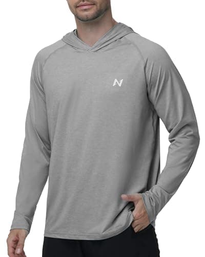 isnowood Men's Sun Protection Fishing Shirts, UPF 50+ Long Sleeve UV Hoodie, Hiking Swimming Hooded Rash Guard Lightweight Heather Grey - Image 1