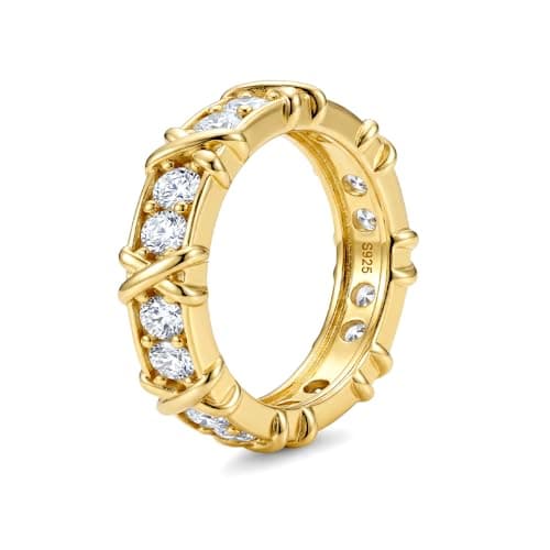 TOPROO Interlocked X Design Ring, 14K Gold Plated 925 Sterling Silver with Cubic Zirconia, Minimalist Stackable Fashion Band for Men Women Daily Wear, US Size 5-9 - Image 1