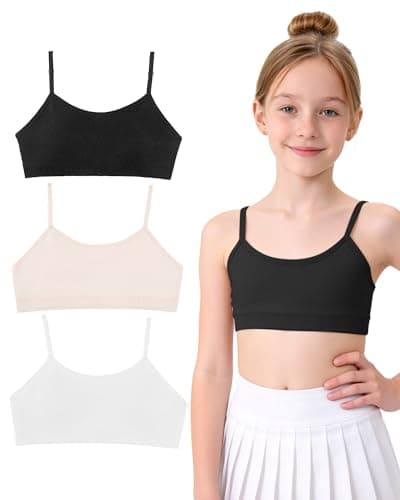 Stelle Girls Padded Training Bras Seamless Spaghetti Strap Bralette Sports Bras for Teens Kids (WT+SFB+BK,14-15Years) - Image 1