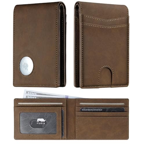 furid Leather Wallet Compatible with Airtag: Slim Air Tag Wallet for Men RFID Blocking, Bifold, Front Pocket, Minimalist Card Holder - Image 1