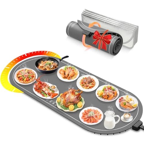 Food Warming Mats for Countertop Extra Large(XXL 36"x15"),Electric Heating Pad for Food,Roll Up Silicone Warmer Mat for Party and Kitchen,Practical Cooking Birthday Gift for Mom and Women(Gray) - Image 1