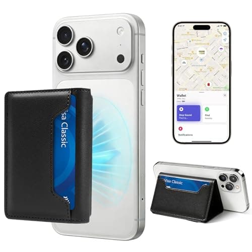 for Magsafe Wallet with Find My,6 Cards Holder,RFID Blocking,Strongest Magnetic Wallet for iPhone 17/16/15/14/13/12 Series,Not for 13/12 Mini,Leather magnetic card holder with Finder Tracker,Black - Image 1