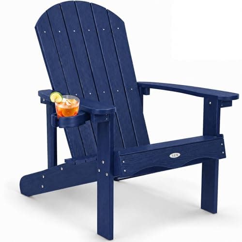 Y&M Adirondack Chair, Navy Blue Fire Pit Chairs, Outdoor Patio Chairs with Cup Holder, Weather Resistant HDPE Wooden Textured Patio Chairs, Perfect for Garden, Lawn, Deck, or Poolside - Image 1