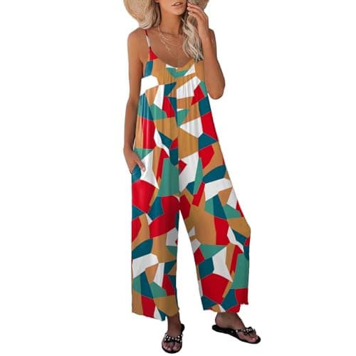 STOLKISS Women Sleeveless Jumpsuits Adjustable Spaghetti Strap Stretchy Long Pants Rompers Jumpsuit Print Floret with Pockets - Image 1