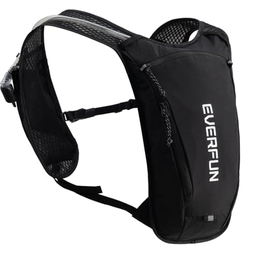 EVERFUN Hydration Backpack Running Vest Small Hiking Water Backpack with 1.5L Water Bladder, Lightweight Reflective Phone Holder Hydro Pack for Trail Running, Biking, Race, Marathons, Black