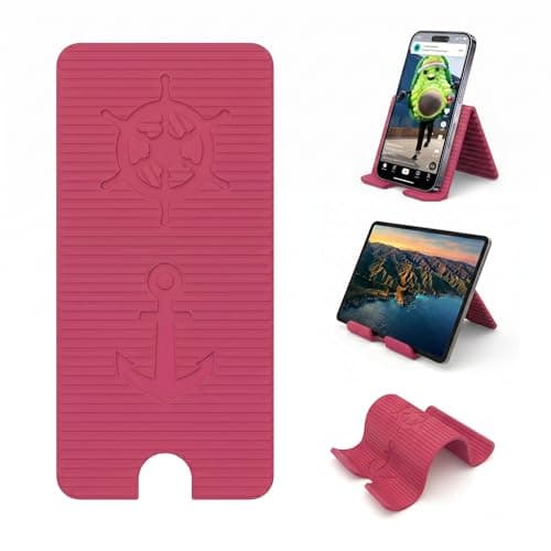 Adjustable Foldable Silicone Phone Stand 2-Pack, Rose Red, with Charging Port, Non-Slip Desk Holder for iPhone, Samsung, Tablets - Image 1