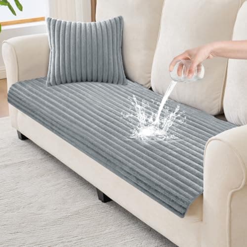 Sparaiz Couch Covers for Sofa Plush Pet Sofa Mat w/Pillow Light Grey 82"